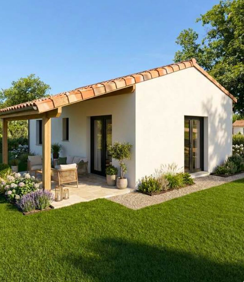 Artist impression nieuwbouwwoning Village des Cigales (model Papillon/Cigales), illustratief voor Bourdon / Abeille